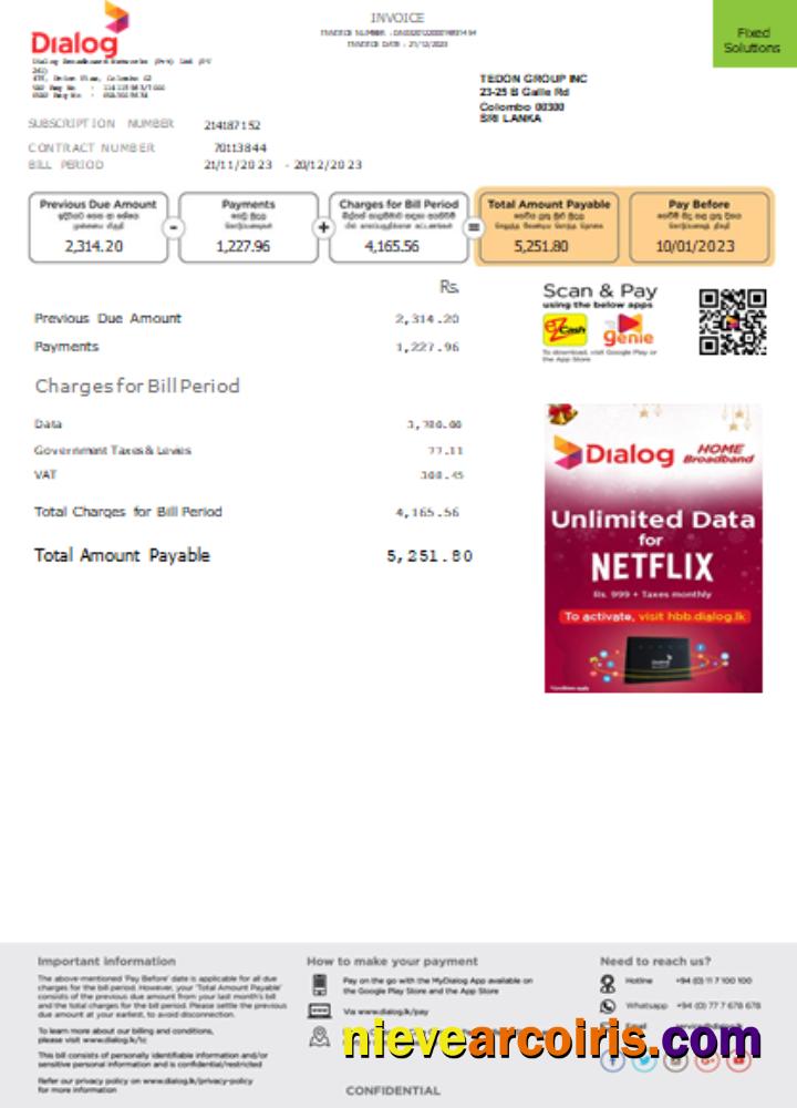 Dialog utility business bill, page 1
